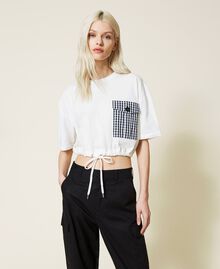 T-shirt boxy avec poche de poitrine Vichy Bicolore Blanc Cassé / Noir Femme 221AT2254-02