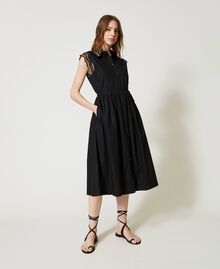 Long poplin shirt dress with two-tone lace Beige / Black Embroidery Woman 231TT2120-01