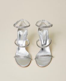 Leather sandals with rhinestones Silver Woman 222TCP200-05