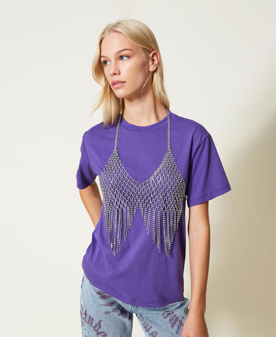 T-Shirt mit Strassbesatz im oberen Bereich „Prism Violet“-Violett Frau 222AP2036-02