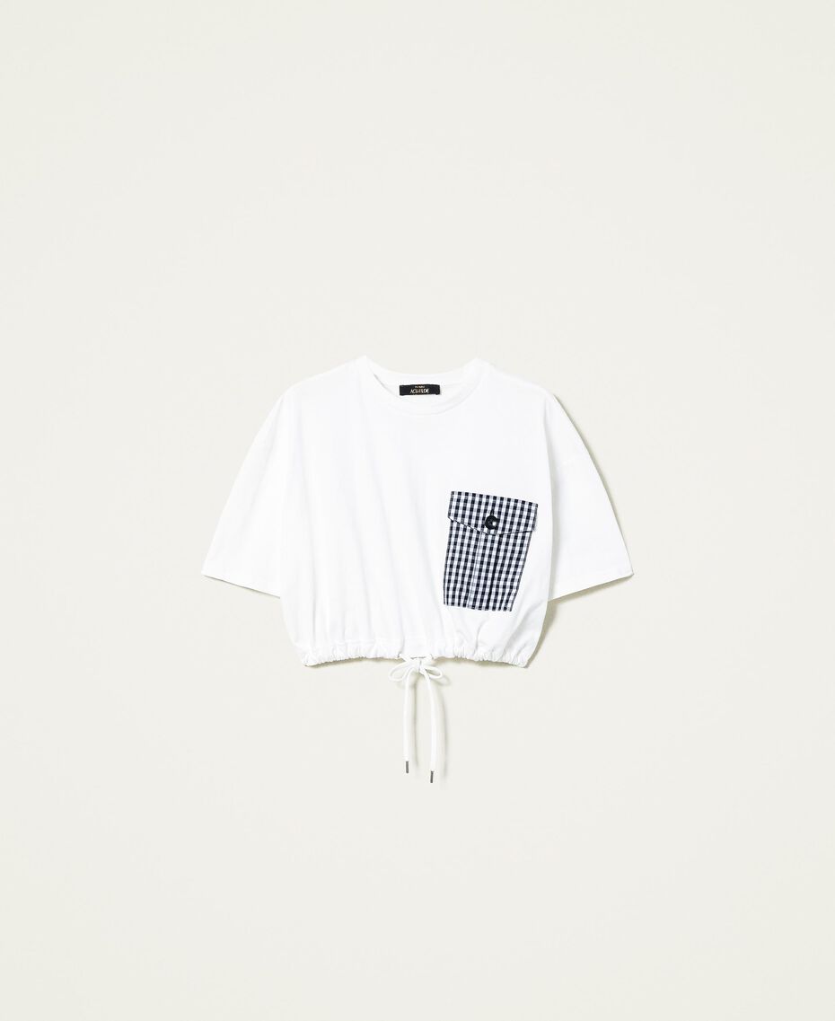 T-shirt boxy avec poche de poitrine Vichy Bicolore Blanc Cassé / Noir Femme 221AT2254-0S