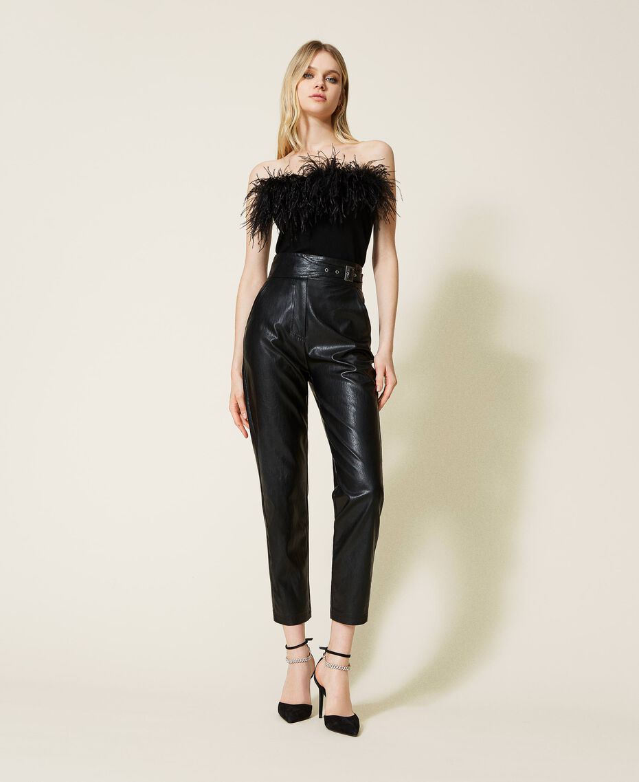 Leather-like trousers with buckle Black Woman 222TT2018-01