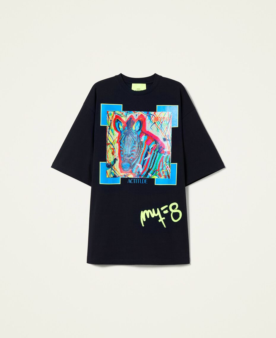 T-shirt Myfo avec imprimé zébré Noir Unisexe 999AQ2091-0S
