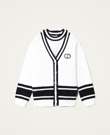 Cardigan and top with stripes Bicolour Off White / Black Child 222GJ307A-0S
