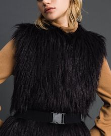 Long faux fur and wool cloth waistcoat Black / “Sequoia” Beige Woman 192ST2031-04