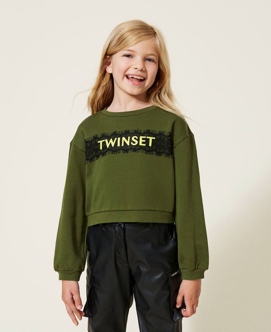 Sweatshirt with logo and lace "Cypress" Green Child 222GJ2121-01