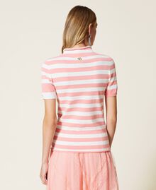 Turtleneck jumper with mixed jacquard stripes "Snow” White / "Peach Blossom” Pink Stripe Woman 221TP3083-04