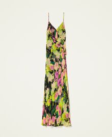 Long floral creponne dress Neon Crazy Flowers Print Woman 222TT2481-0S