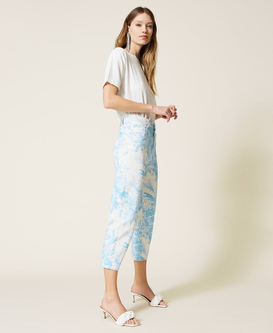 Pantalon avec imprimé floral toile de Jouy Imprimé Fleur Sanderson Blanc « Neige »/Bleu Femme 221TP275A-02