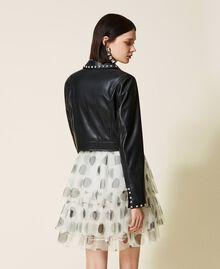 Leather-like jacket with embroidery Black Woman 222AP2330-05