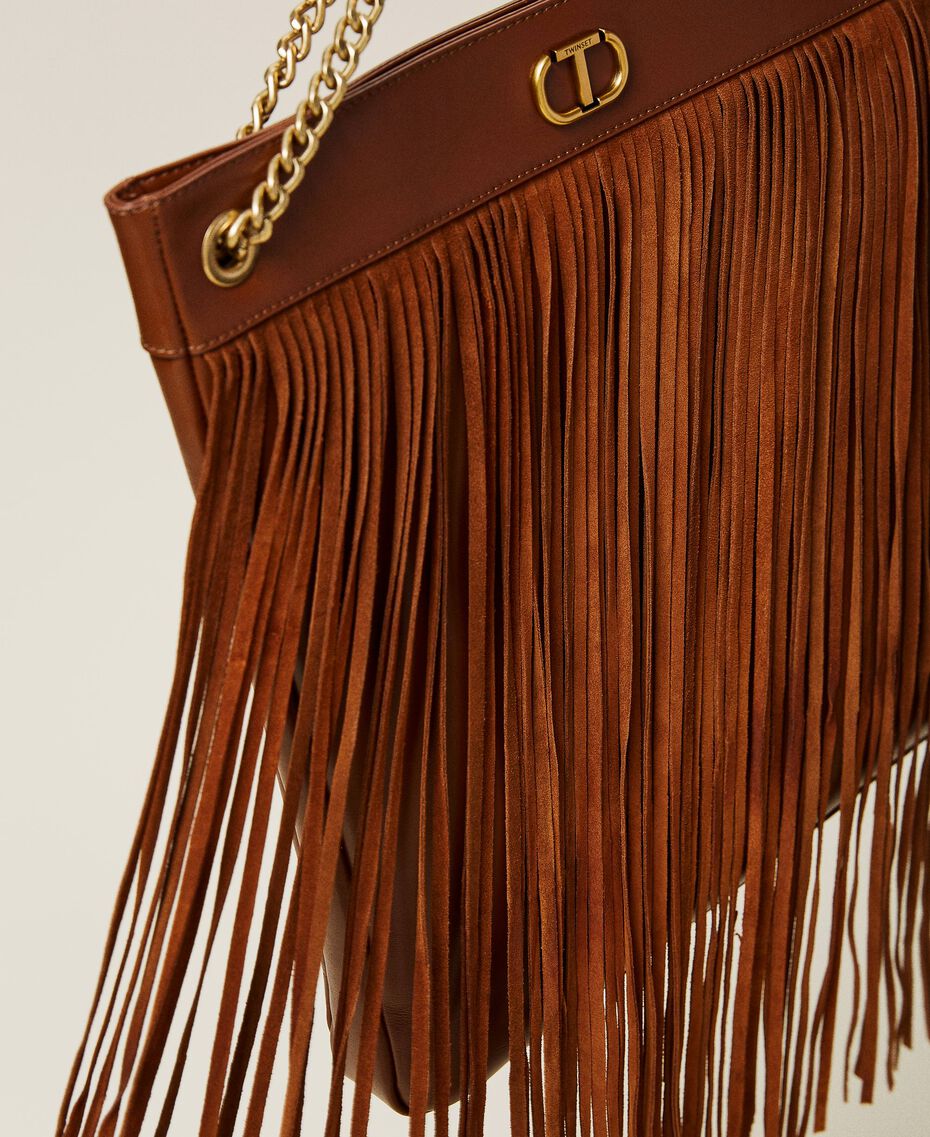 Leather bag with fringes Dark Hide Woman 212TD8010-01