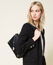 'Cara’ studded leather shoulder bag Black Woman 221TB7301-0S