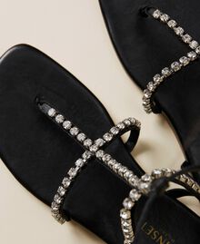 Leather sandals with rhinestones Black Woman 221TCT060-04