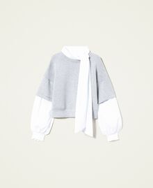 Sweat-shirt en scuba et popeline Bicolore Gris Moyen Chiné/Blanc « Neige » Femme 221TP2361-0S