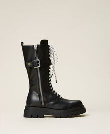 MYFO high top leather combat boots Black Unisex 999AQP152-01