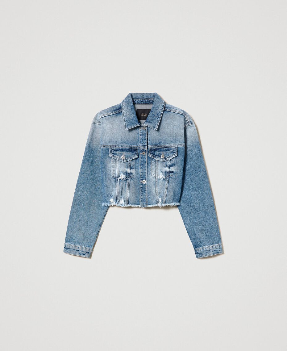 Cropped denim jacket with rips Mid Denim Woman 231AP2423-0S