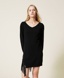 Short wool blend dress with fringes Black Woman 222TT3120-01