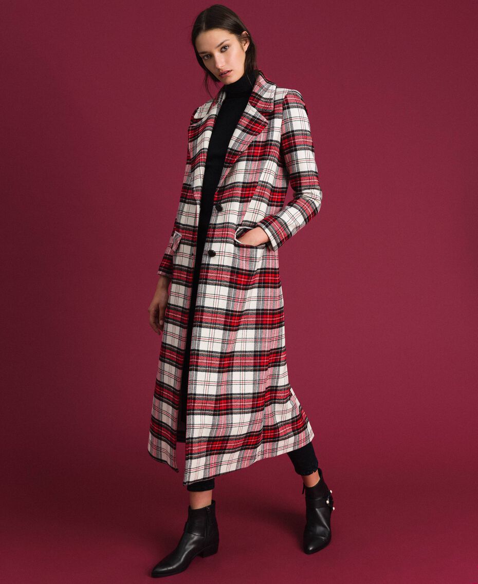 Long coat in chequered wool Macro Tartan Jacquard Woman 192TP2611-01