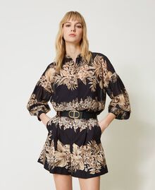 Printed muslin shirt Black / “Pale Hemp” Beige Hibiscus Print Woman 231TT2454-01