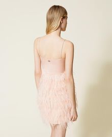 Satin dress with feathers Parisienne Pink Woman 222TP2602-04