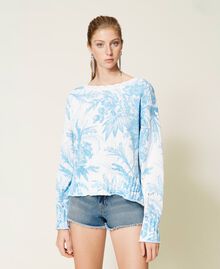 Pull avec imprimé floral toile de Jouy Imprimé Fleur Sanderson Blanc « Neige »/Bleu Femme 221TP3261-05