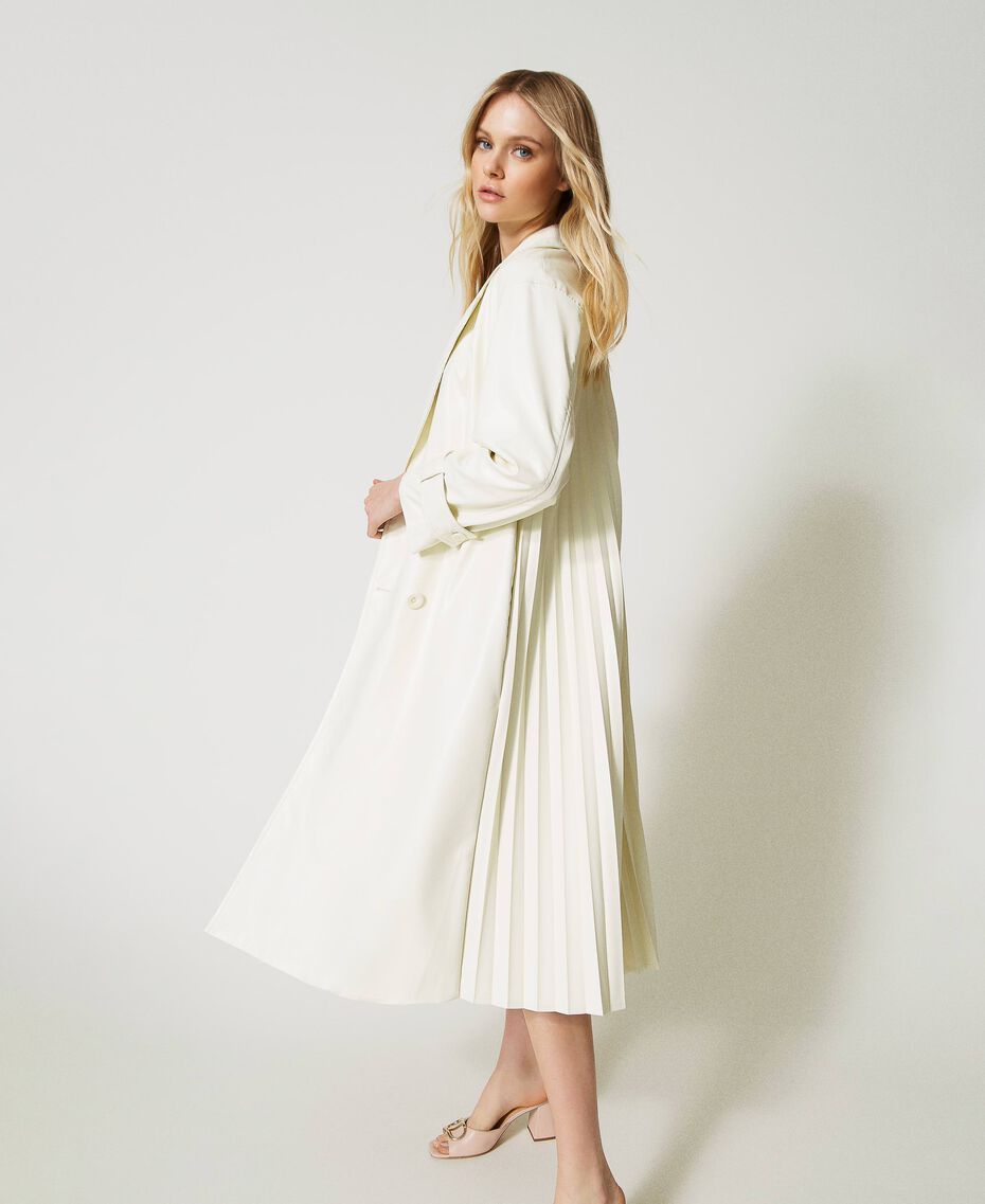 Leather-like trench coat with pleats Antique White Woman 231TP2093-03