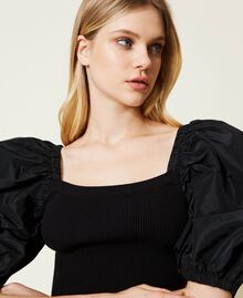 Cropped top with balloon sleeves Black Woman 222TP3511-05