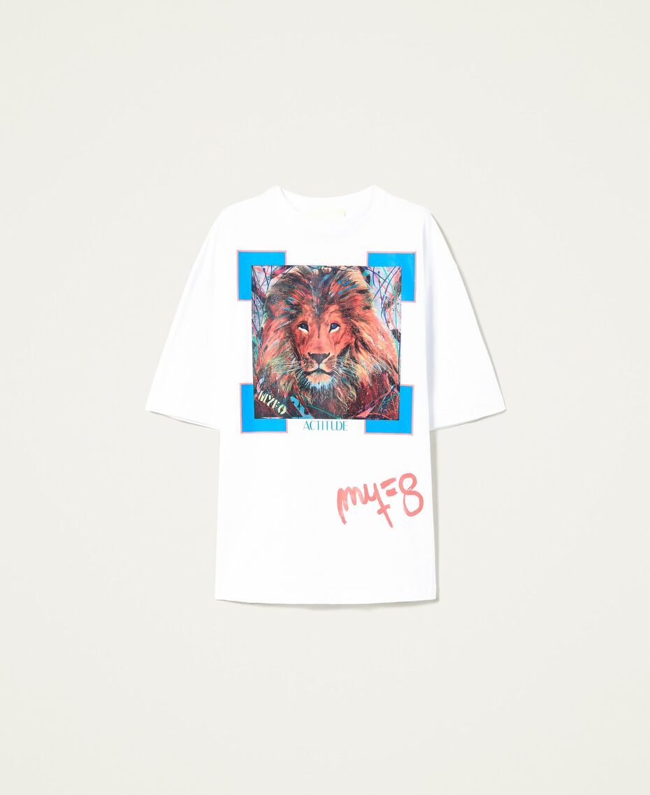 T-shirt Myfo avec imprimé lion Blanc Unisexe 999AQ2098-0S