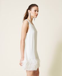 Vestido de raso con plumas Blanco Gardenia Mujer 221AT2091-04