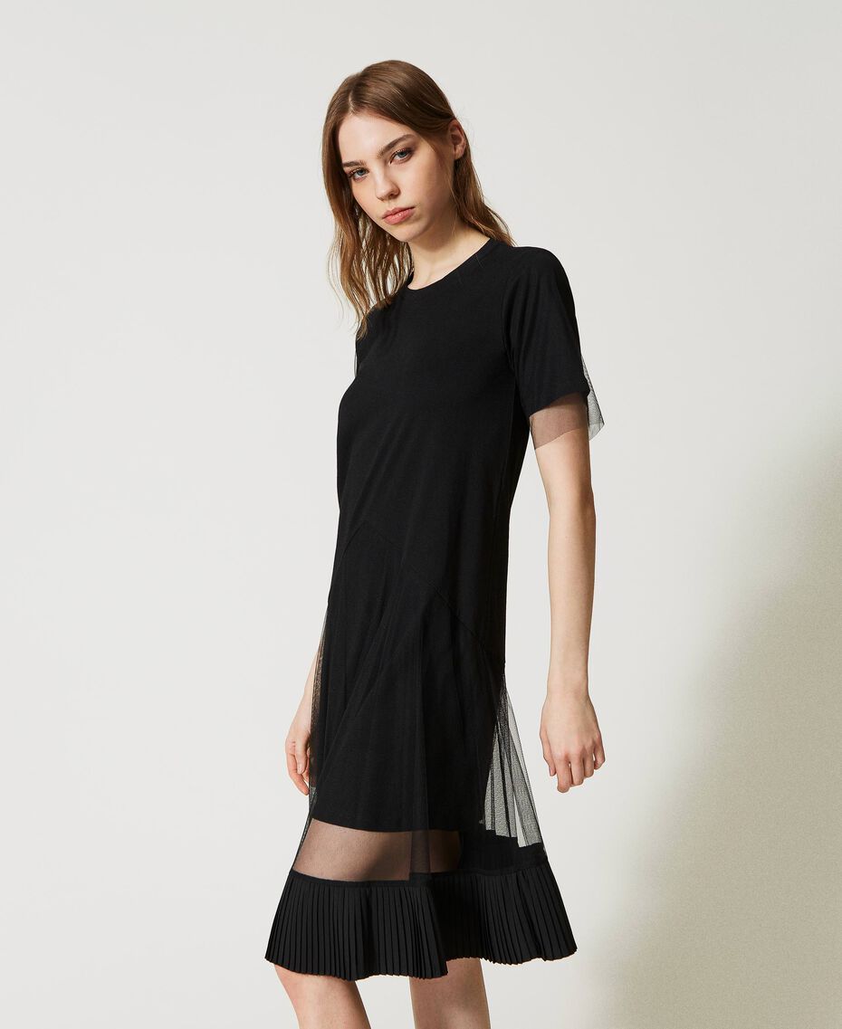 Midi dress with tulle inserts Black Woman 231LL22PP-01