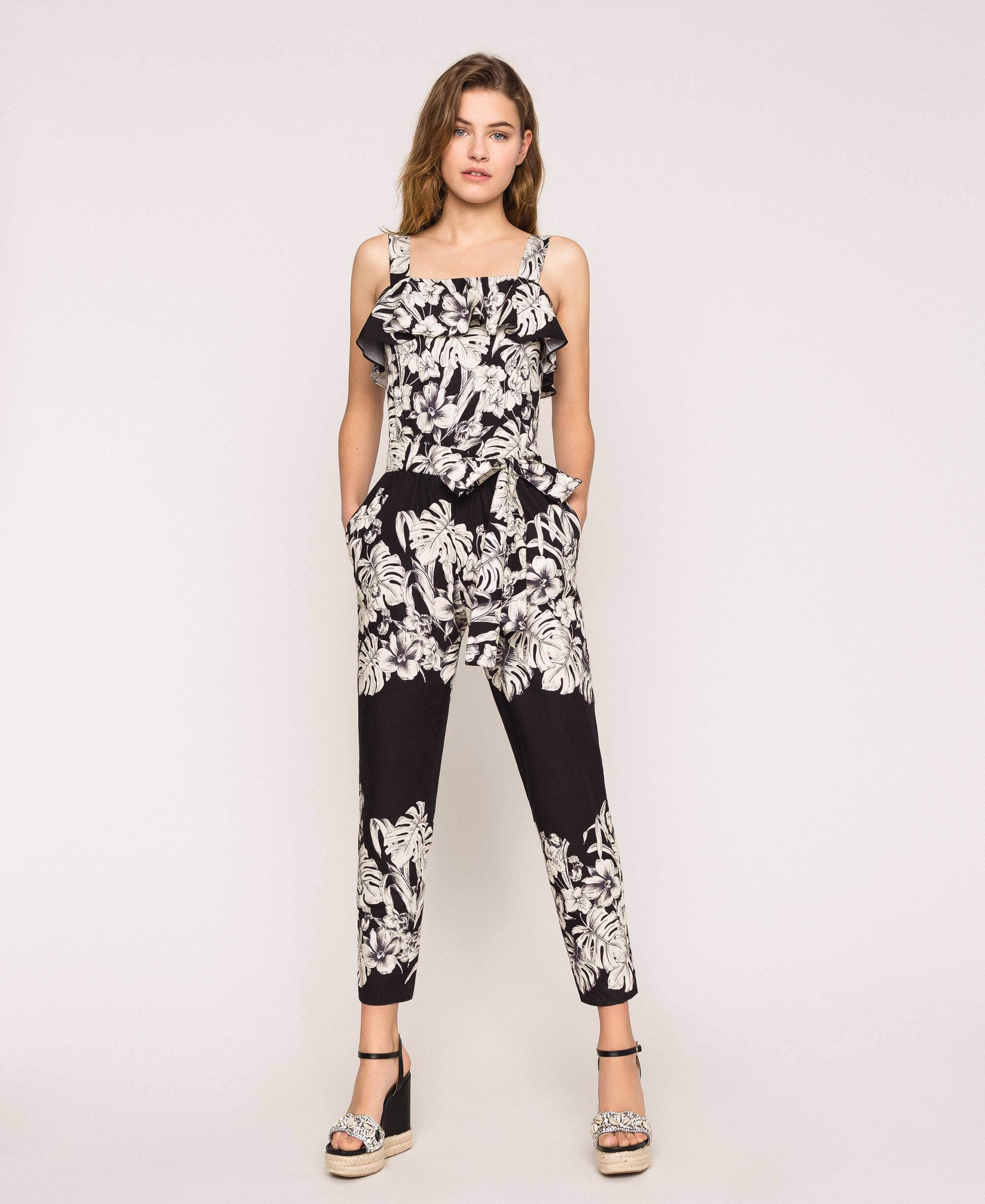White Printed POPLIN Jumpsuit for Girl Party Animal