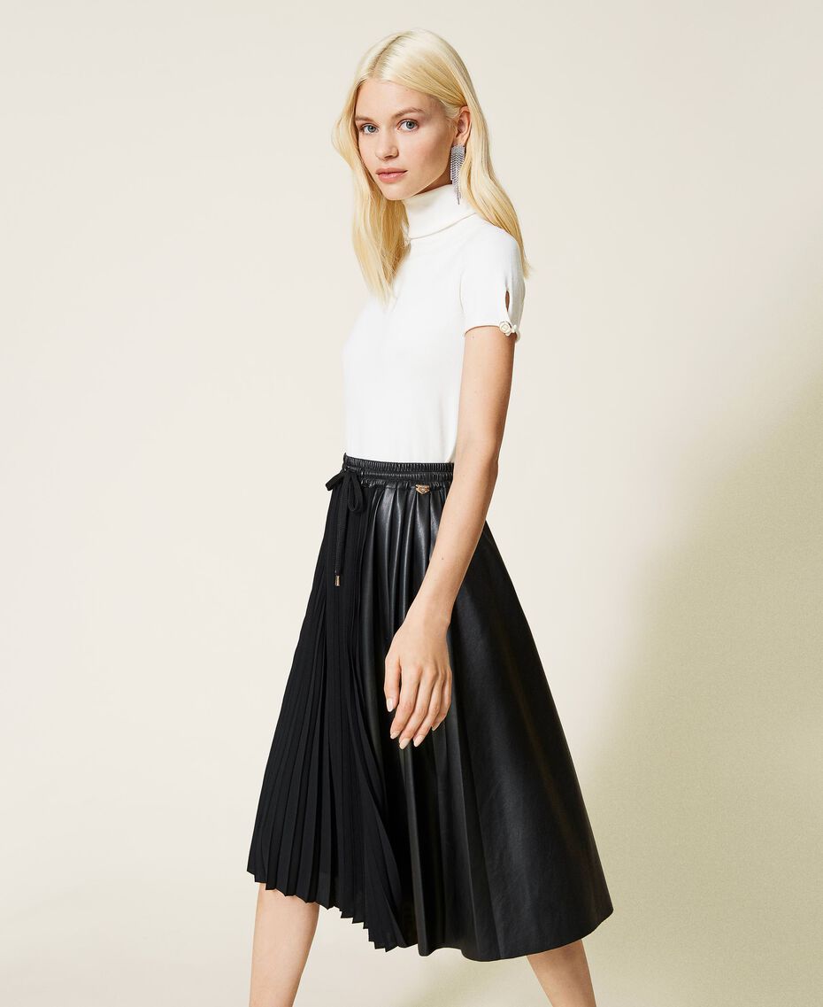 Pleated skirt with drawstring Two-tone “Burned” Brown / Misty Rose Woman 212LI2FAA-02