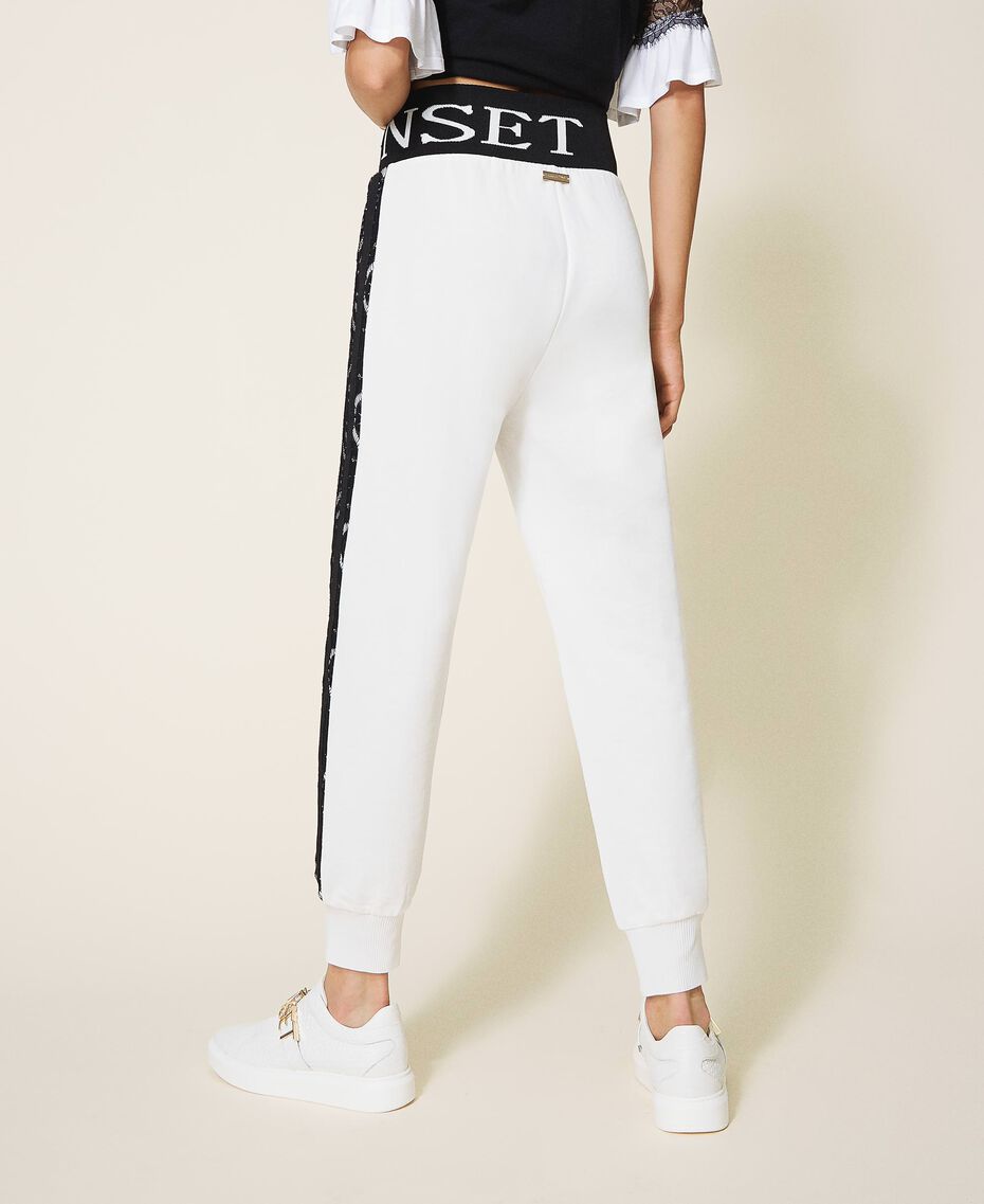 Joggers with logo and lace Woman, White | TWINSET Milano