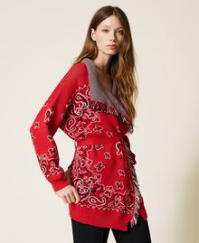Jacquard cardigan with fringes "Fire Red" / Black / Lily Paisley Jacquard Woman 221TP3370-02