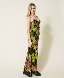 Long floral creponne dress Neon Crazy Flowers Print Woman 222TT2481-03
