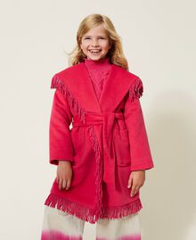 Velour wool cloth coat with fringes Silk Fuchsia Child 222GJ2252-01