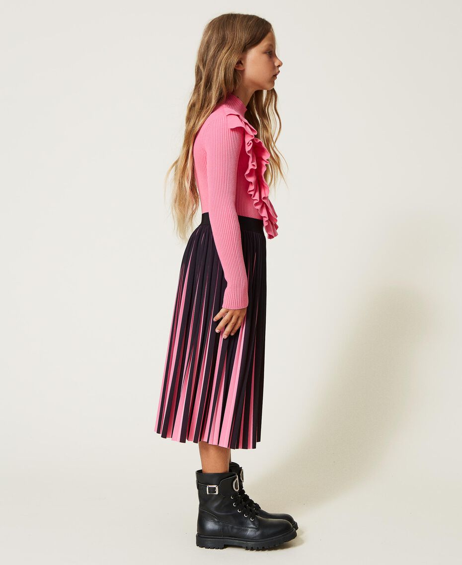 Pleated colour block skirt Two-tone Black / "Sunrise" Pink Child 222GJ2281-02