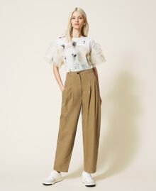 Pantalon en toile de coton recyclé Marron "Rustique" Femme 221AT2402-02