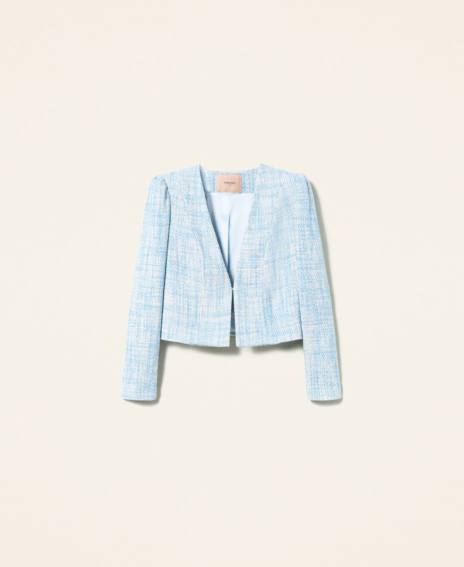 Short bouclé jacket Light Blue / “Snow” White Bouclé Woman 221TP2691-0S