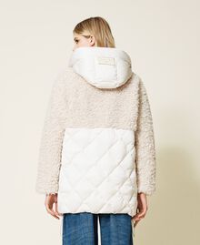 Quilted short jacket with faux fur Light Ivory Woman 222LI27HH-04