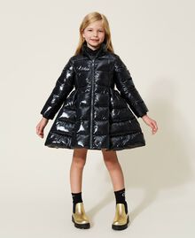 Shiny nylon long puffer jacket Black Child 222GJ211F-02