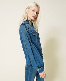 Chemise en jean avec patchs brodés Bleu "Denim Moyen" Femme 221AT234D-04