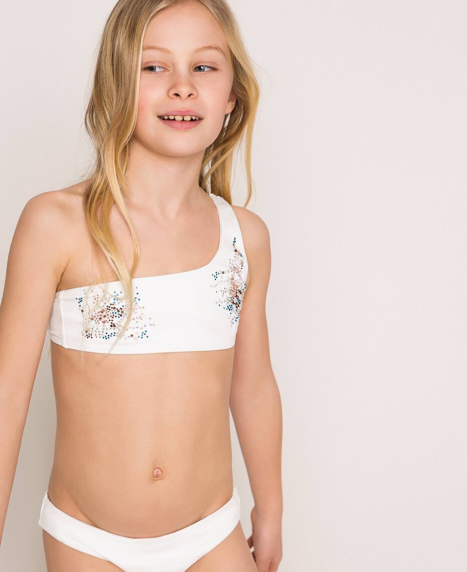 One Shoulder Bikini With Rhinestones Child White Twinset Milano