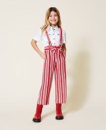 Pantalon cropped rayé avec bretelles Imprimé Rayure Rouge « Fire Red » Enfant 221GJ2123-01