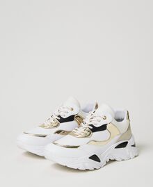 Colour block trainers Two-tone Optical White / Gold Woman 231ACP104-02