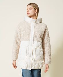 Quilted short jacket with faux fur Light Ivory Woman 222LI27HH-05