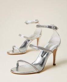 Leather sandals with rhinestones Silver Woman 222TCP200-02