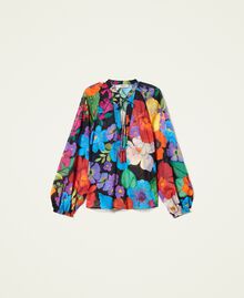 Floral muslin blouse Black Mexico Flower Print Woman 221TT2309-0S