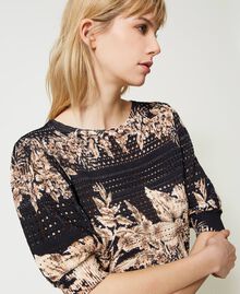 Openwork jumper with print Black / “Pale Hemp” Beige Hibiscus Print Woman 231TT3183-04