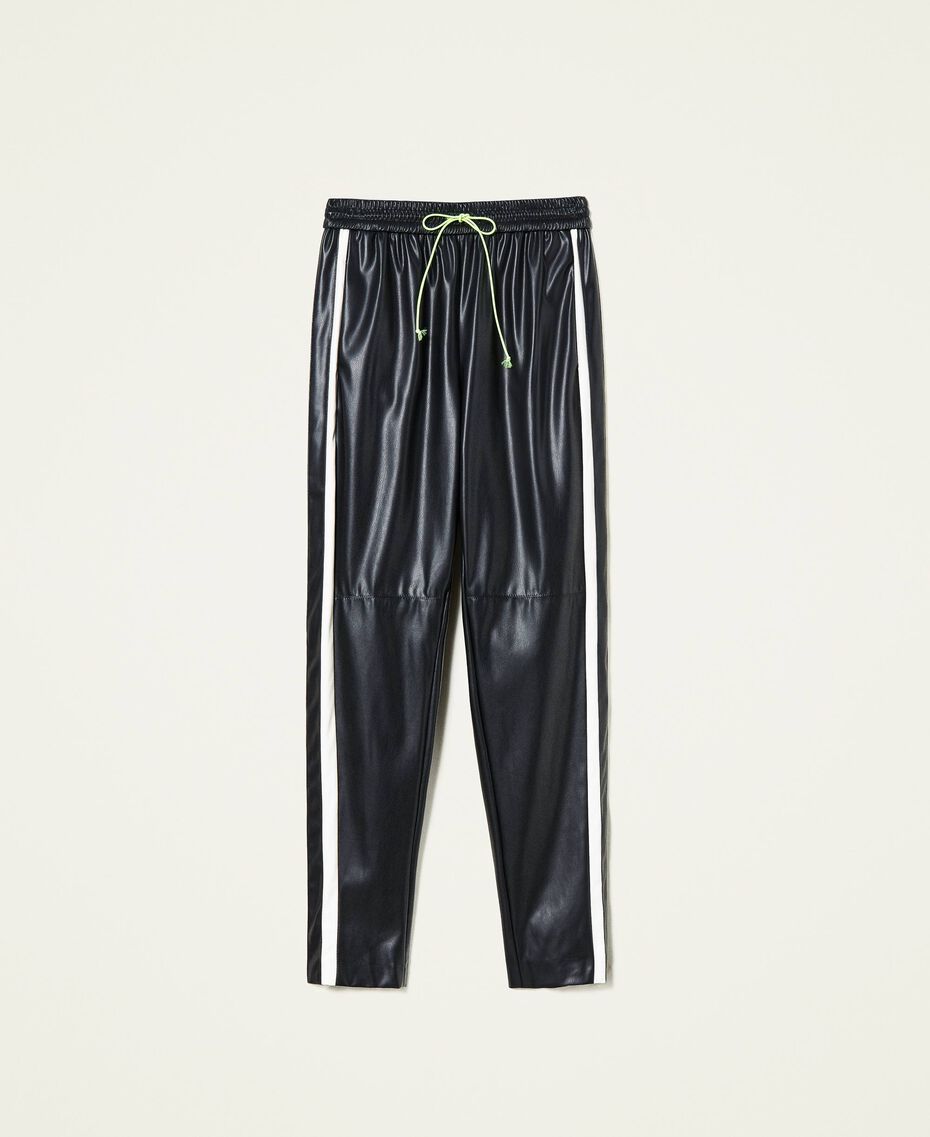Pantalon de jogging avec bandes contrastées Bicolore Noir / Blanc Nacre Femme 212AT2401-0S